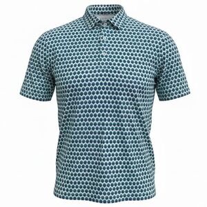Hickey Freeman Mens XL Blue Teal Geometric Honeycomb Performance Golf Polo Shirt
